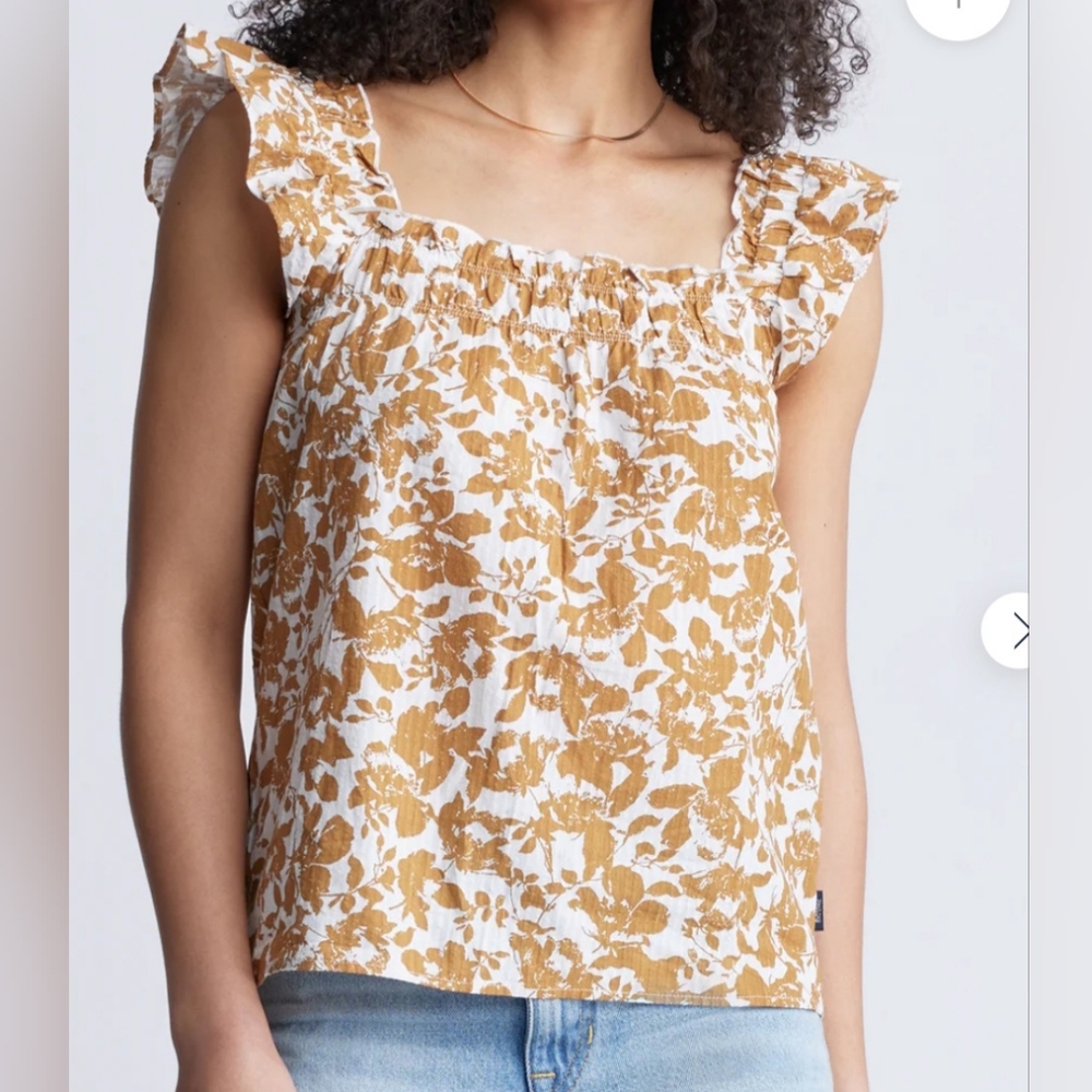 Buffalo David Bitton Yellow White Ruffled Smocked Blouse